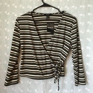 Striped Wrap Gray and White Top NWT F21